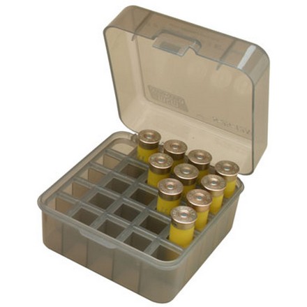 Flip Top 25 Round Dual Gauge Shotshell Ammo Box 12 and 20 Gauge Up To 3" Clear Smoke