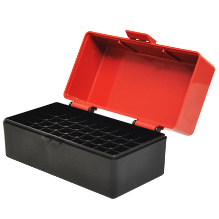 Hinged Top 50 Round Red With Black Base Ammo Box 223 Remington, 300 AAC Blackout, etc.