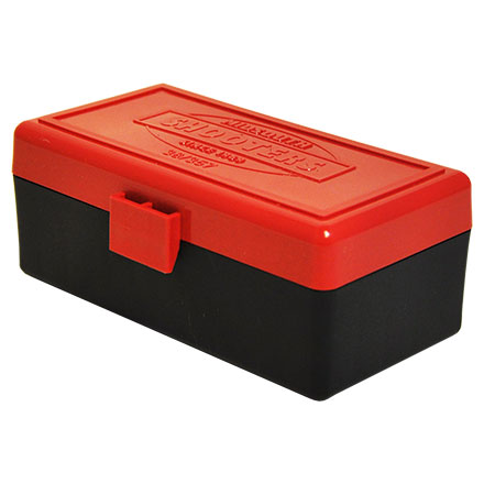 Hinged Top 50 Round Red With Black Base Ammo Box 38 Special, 357 Magnum, etc.