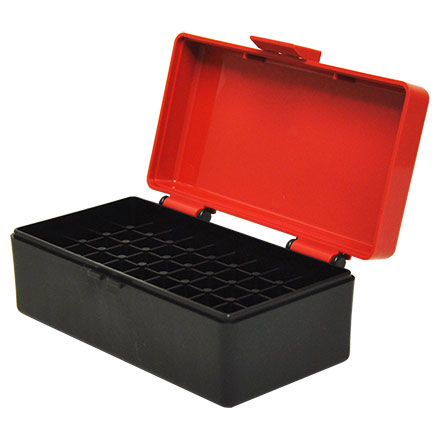 Hinged Top 50 Round Red With Black Base Ammo Box 38 Special, 357 Magnum, etc.