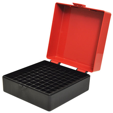 Hinged Top 100 Round Red With Black Base Ammo Box 223 Remington, 300 AAC Blackout, etc.