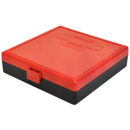 Hinged Top 100 Round Red With Black Base Ammo Box 40 S&W, 45 ACP, 10mm, etc.