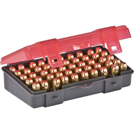 50 Round Handgun Ammo Case 45 ACP, 40 S&W, 10mm with Hinged Cover Gray and Rose