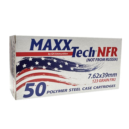 MAXXTech Not From Russia 7.62x39 Steel Case 123 Grain Full Metal Jacket 50 Round Box Loaded in USA