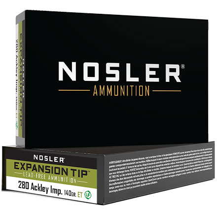 Nosler Expansion Tip 280 Ackley Improved 140 Grain Lead Free E-Tip 20 Rounds