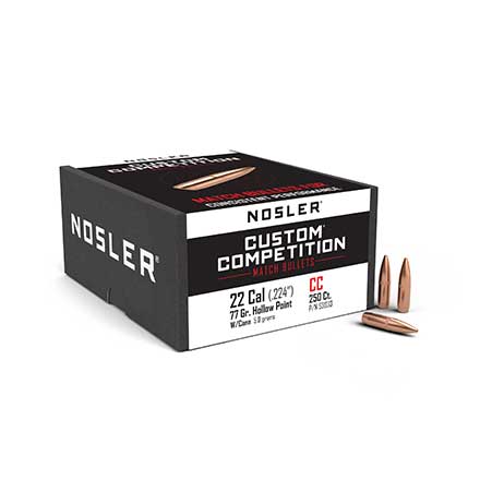 .224 Caliber 77 Grain Boat Tail HP With Cannelure Custom Competition 250 Count