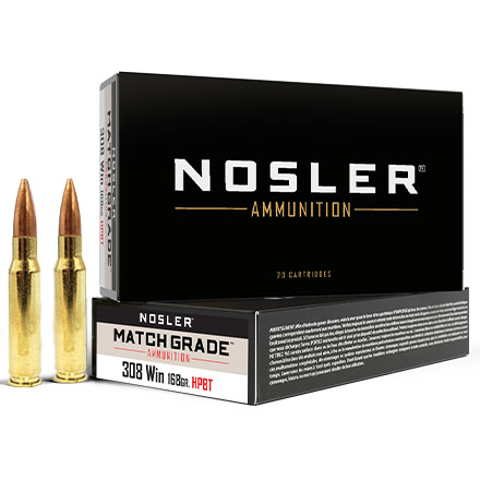 Nosler Match Grade 308 Winchester 168 Grain Custom Competition Hollow Point Boat Tail 20 Rounds