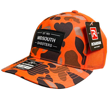 Richardson 112 Blaze Classic Camo & Blaze Orange Mesh Trucker Cap With Woven Midsouth Brand