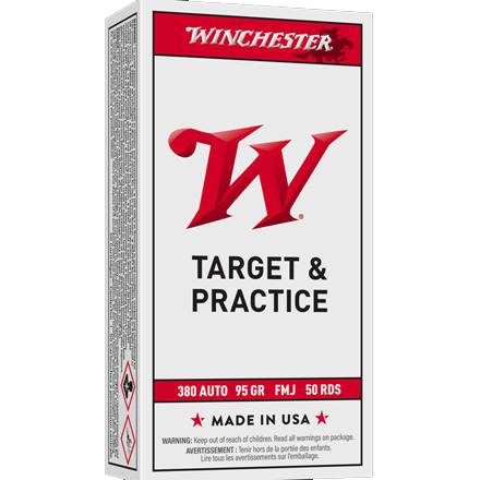 Reportero Comprensión Paternal 380 Auto 95 Grain USA Ready Target Full Metal Jacket 50 Rounds by Winchester