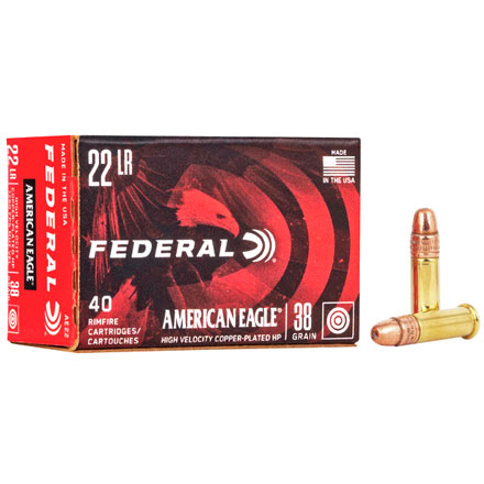Federal American Eagle 22 Long Rifle 38 Grain Hi-Velocity Copper Plated Hollow Point 40 Rounds