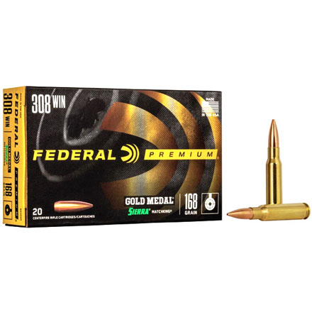 Federal Gold Medal 308 Winchester 168 Grain Sierra MatchKing Hollow Point Boat Tail 20 Rounds