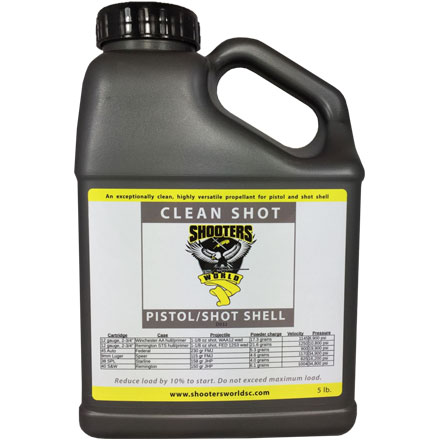 SHOOTERS WORLD CLEAN SHOT SMOKELESS POWDER 5 LB, SHOOTERS WORLD CLEAN SHOT, SHOOTERS WORLD CLEAN SHOT D032-03, SHOOTERS WORLD CLEAN SHOT 9MM LOAD DATA