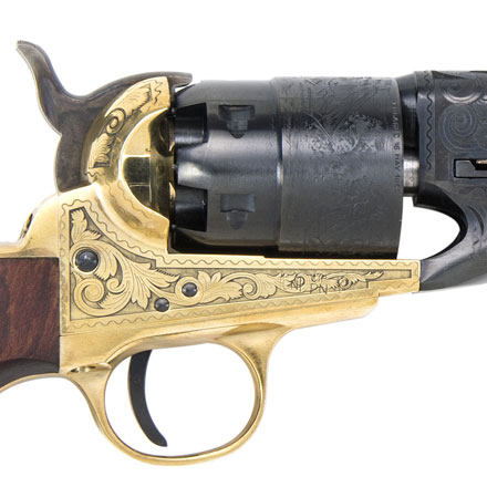 1860 Army Engraved Black Powder Revolver 44 Caliber Brass Frame Walnut Grip 8 Inch Blued Barrel