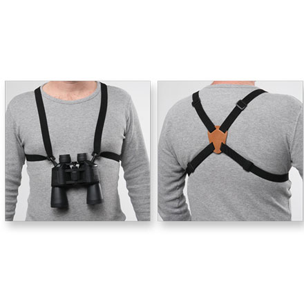 Adjustable Binocular Harness with Leather Back - Black