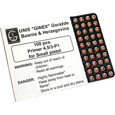 Unis Ginex Small Pistol Primer 5,000 Count Case Nickel Cup