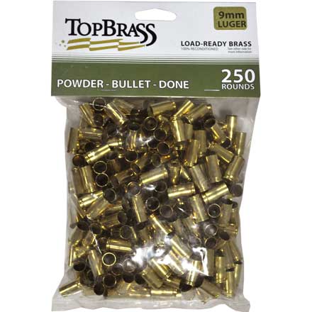 Top Brass 9mm Luger Reconditioned Unprimed Pistol Brass 250 Count
