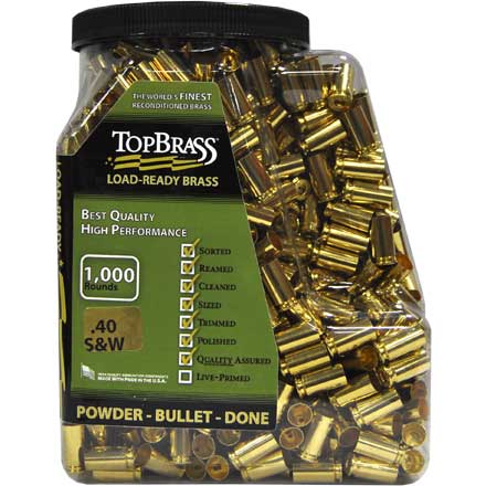 Top Brass 40 Smith & Wesson Reconditioned Unprimed Pistol Brass 1,000 Count
