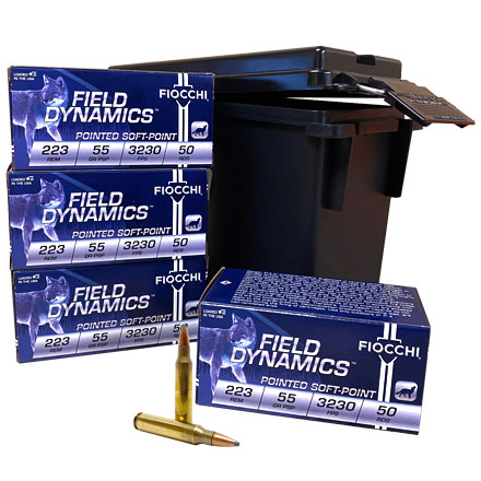 223 Ammo Can Combo - 200 Rounds of Fiocchi 223 Remington 55 Grain Soft Point in 40 Caliber Ammo Can