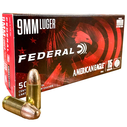 Federal American Eagle 9mm Luger 115 Grain Full Metal Jacket 1000 Round Case