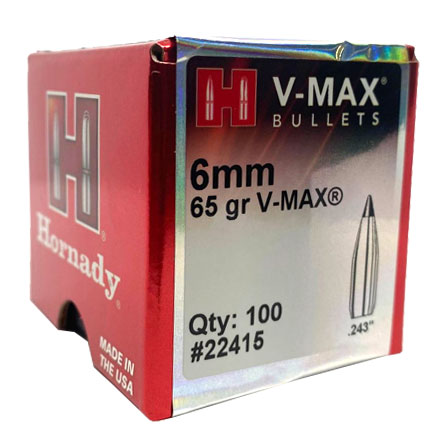 6mm .243 Diameter  65 Grain V-Max 100 Count