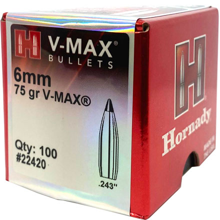 6mm .243 Diameter 75 Grain V-Max 100 Count