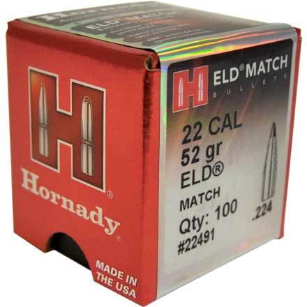 22 Caliber .224 Diameter 52 Grain ELD Match 100 Count