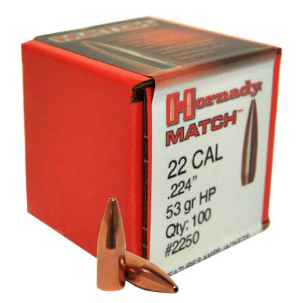 22 Caliber .224 Diameter 53 Grain Flat Base Hollow Point Match 100 Count