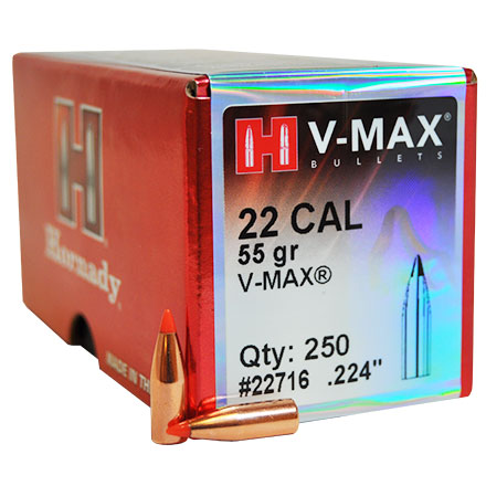 22 Caliber .224 Diameter 55 Grain V-Max 250 Count