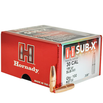 30 Caliber .308 Diameter 190 Grain Sub-X 100 Count