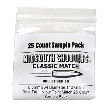 Classic Match 6.5mm 264 Diameter 140 Grain Boat Tail Hollow Point Match 25 Count Sample Pack