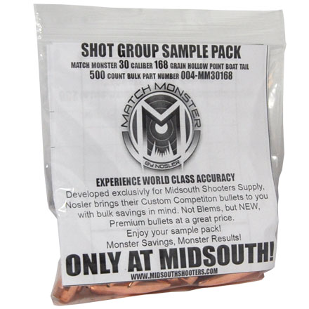 Match Monster 30 Caliber .308 Diameter 168 Grain Boat Tail Hollow Point 20 Count Sample Pack