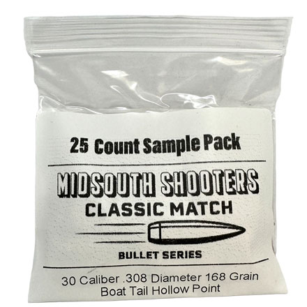 Classic Match 30 Caliber .308 Diameter 168 Grain Boat Tail Hollow Point 25 Count Sample Pack