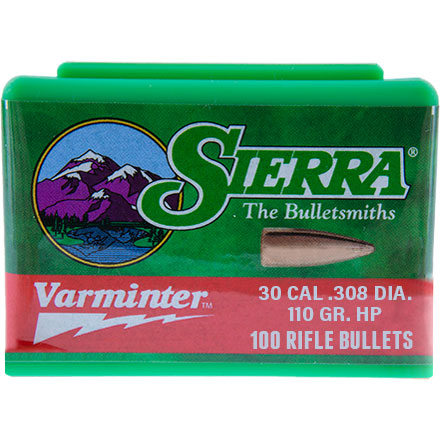 30 Caliber .308 Diameter 110 Grain Hollow Point Varminter 100 Count