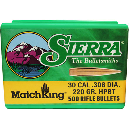 30 Caliber .308 Diameter 220 Grain HP Boat Tail Matchking 500 Count