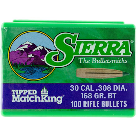 30 Caliber .308 Diameter 168 Grain TMK Tipped Boat Tail Matchking 100 Count