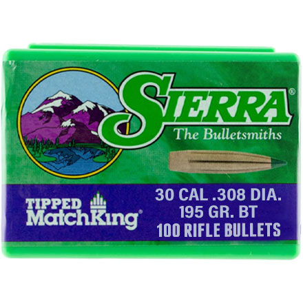 30 Caliber .308 Diameter 195 Grain TMK Tipped Boat Tail Matchking 100 Count