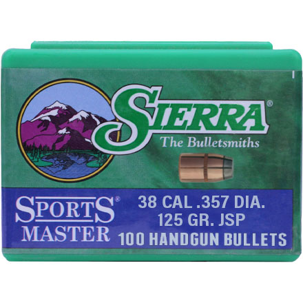 38 Caliber .357 Diameter 125 Grain Jacketed Soft Point Sports Master 100 Count