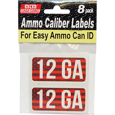 Ammo Caliber Labels for 12 Gauge 8 Pack