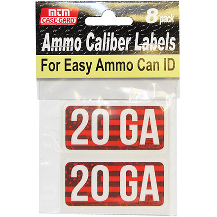 Ammo Caliber Labels for 20 Gauge 8 Pack