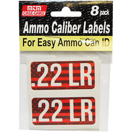 Ammo Caliber Labels for 22 Long Rifle (22LR) 8 Pack