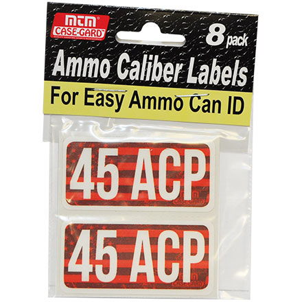 Ammo Caliber Labels for 45 Auto (45 ACP) 8 Pack