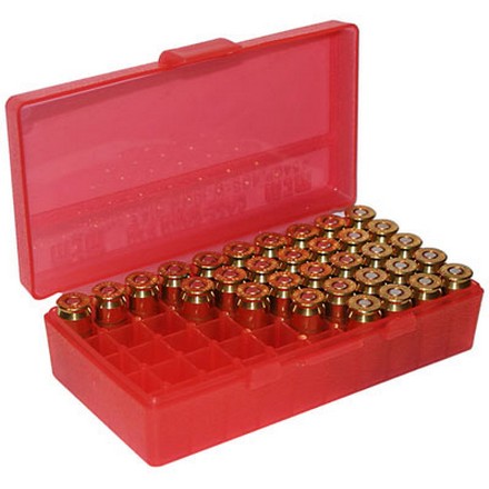 Flip Top 50 Round Ammo Box 40 S&W /10mm /41AE 45Auto Rim /45 ACP Red