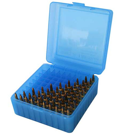 Flip Top 100 Round Ammo Box 22-250/308/243/7mm-08 Blue