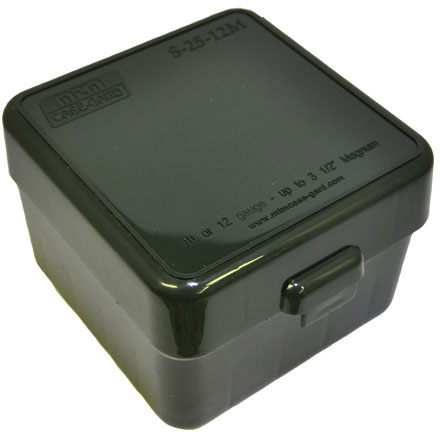 Flip Top 25 Round Deep Design Shotshell Ammo Box 10 and 12 Gauge Up To 3-1/2" (Forest Green)