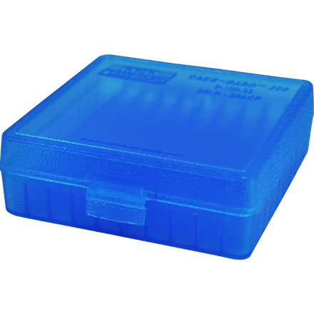 Flip Top 22 LR - 25 ACP 100 Rd. Ammo Box Clear Blue Bullet Up