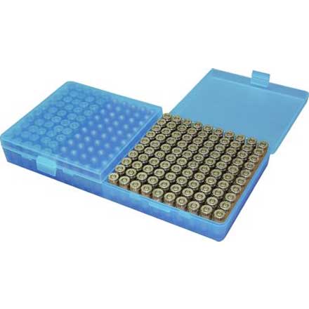 9mm, 380 ACP, 9mm Makarov, 38 S&W, 38 Short, 30 Luger, 9x21 Flip Top 200 Round Ammo Box Clear Blue