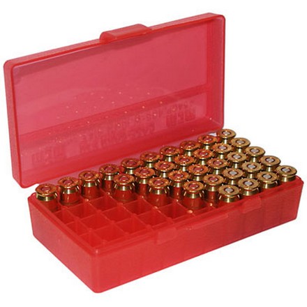 Flip Top 50 Round Ammo Box 38 Special /357 Mag /38 ACP /38 Super Red