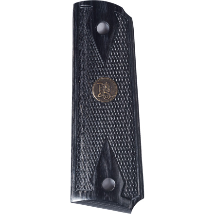1911 Double Diamond Checkered Charcoal Silvertone Deluxe Laminated Wood Pistol Grip