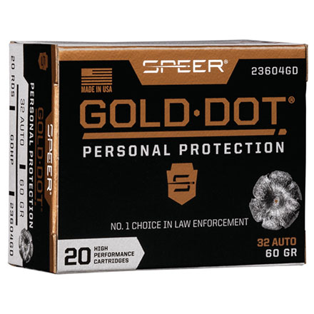 32 ACP 60 Grain Gold Dot Hollow Point 20 Rounds