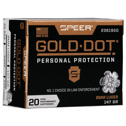 9mm Luger 147 Grain Gold Dot Hollow Point 20 Rounds
